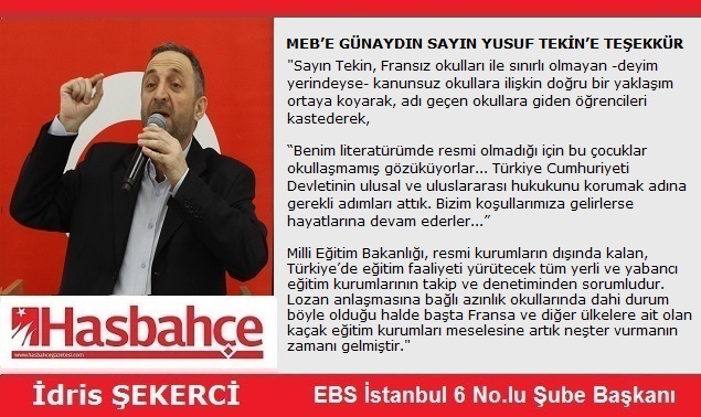 MEB’E GÜNAYDIN – SAYIN YUSUF TEKİN’E TEŞEKKÜR