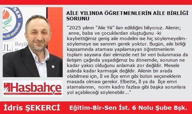 AİLE YILINDA ÖĞRETMENLERİN AİLE BİRLİĞİ SORUNU
