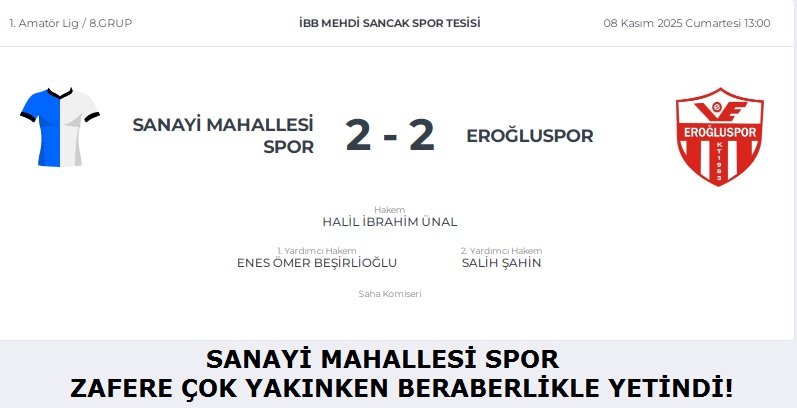 Sanayi Mahallesi Spor, Zafere Çok Yakınken Beraberlikle Yetindi!