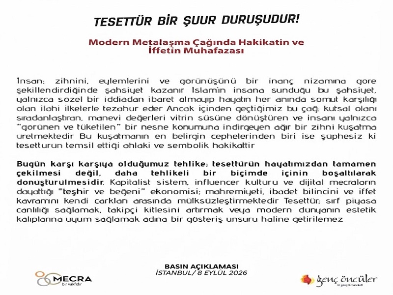 Mecra Derneği ve Genç Öncüler Hareketi Basın Açıklaması: TESETTÜR BİR ŞUUR DURUŞUDUR
