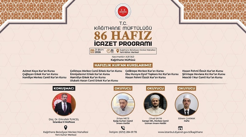 Kağıthane Müftülüğü 86 Hafız İçin İcazet Merasimi Düzenleniyor