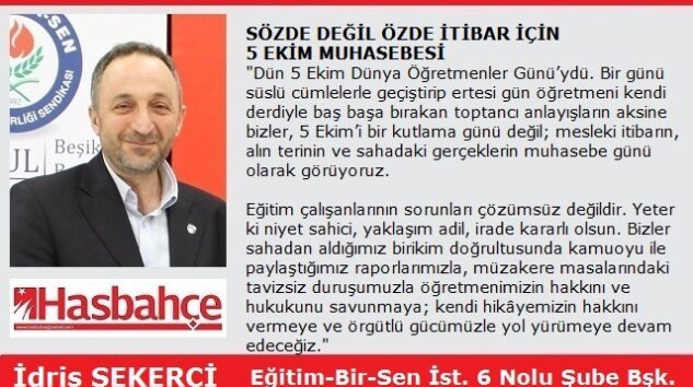 SÖZDE DEĞİL ÖZDE İTİBAR İÇİN 5 EKİM MUHASEBESİ  